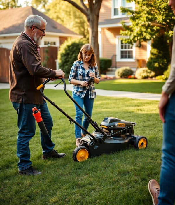 Neighbor lending garden tools